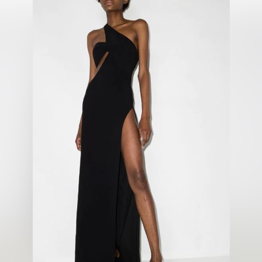 NEW MONOT Cutout One Shoulder Maxi Dress in Black Sexy Cut Out Formal Gown 0 XS